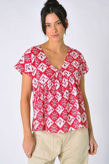 Burgs Red Merrivale Over the Head Ikat Print Blouse