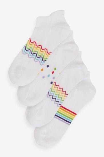 White/Rainbow Trainer Socks 4 Pack