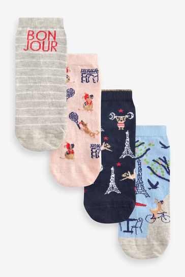 Pink/Grey/Blue Sports Dogs In Paris Trainer Socks 4 Pack