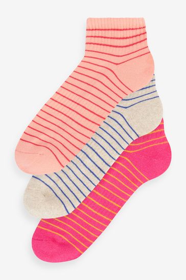 Pink/Peach/Grey Cushion Sole Ribbed Sport Trainer Socks 3 Pack With Arch Support