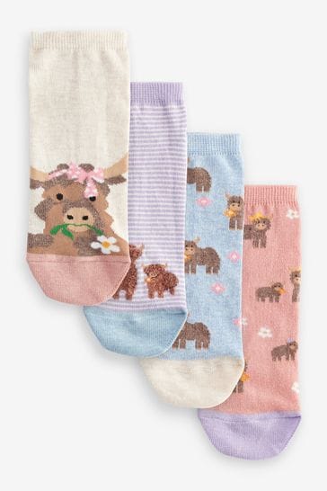 Pink/Lilac Hamish the Highland Cow Trainers Socks 4 Pack