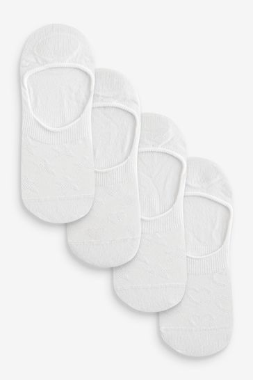 White Heart/Star Textured Low Cut Invsible Trainer Socks 4 Pack
