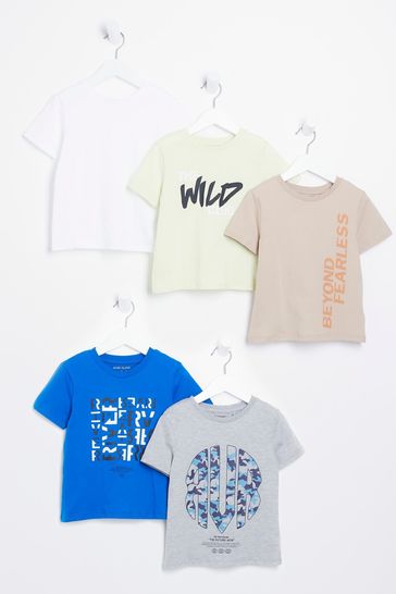 River Island Green Boys Multi-Colour Wild T-Shirts 5 Pack