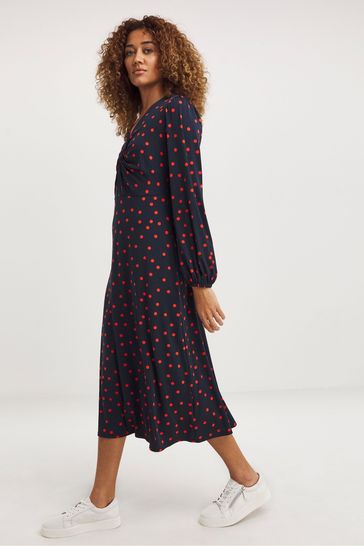 Buy JD Williams Blue Jersey Twist Knot V Neck Midi Tea Dress from