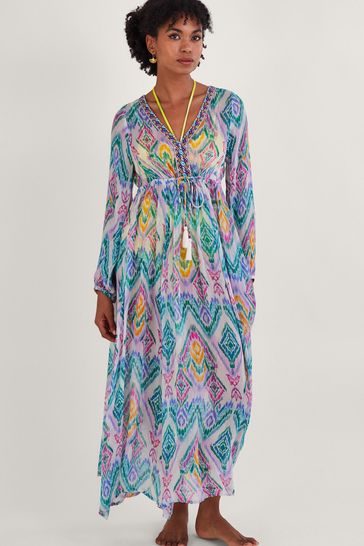 Monsoon Pink Ikat Print Kaftan Dress in Lenzing™ EcoVero™