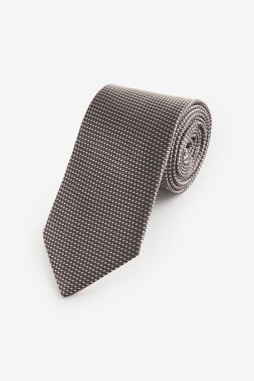Neutral Brown Textured Signature Made In Italy Tie