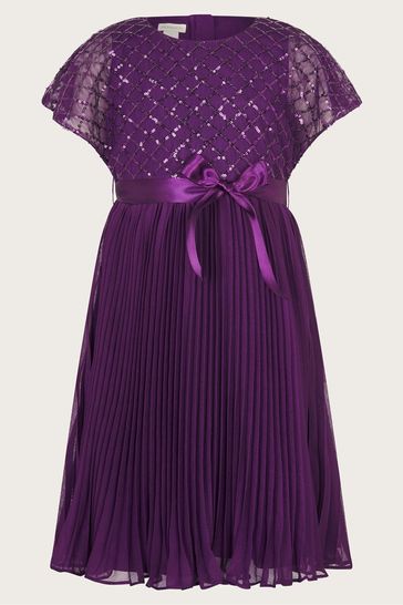Monsoon Purple Keita Cape Sequin Pleated Dress