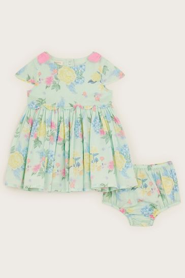 Monsoon Blue Newborn Floral Dress and Briefs Set