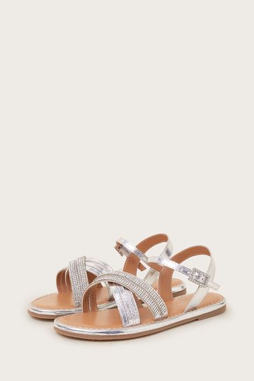 Monsoon Silver Diamanté Cross-Over Sandals