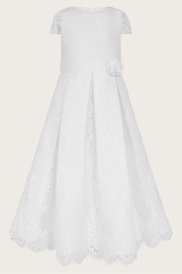 Monsoon White Floral Lace Pleated Dress