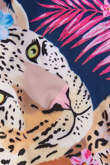 Monsoon Blue Asymmetric Leopard Print Swimsuit
