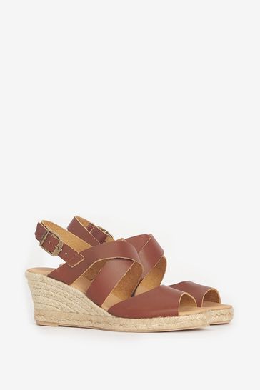 Buy Barbour Tan Brown Yolanda Leather Espadrille Wedge Sandals