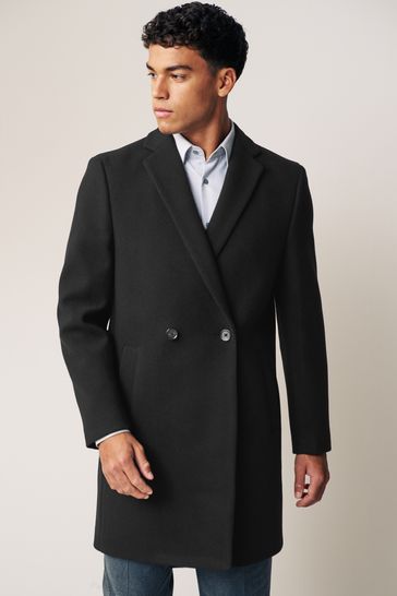 Black Double Breasted Epsom Overcoat