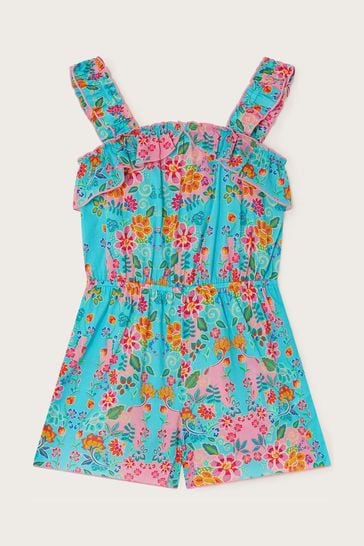 Buy Monsoon Blue Floral Frill 100 Cotton Playsuit from Next Kuwait