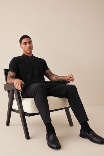 Buy Short Sleeve 100 Cotton Textured Quarter Zip Polo Shirts from the Laura Ashley online shop