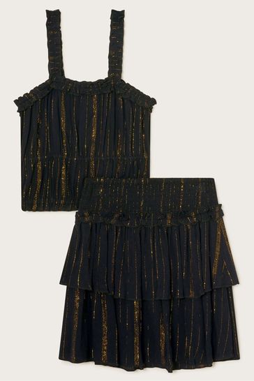 Monsoon Black Frill Metallic Top and Skirt Set