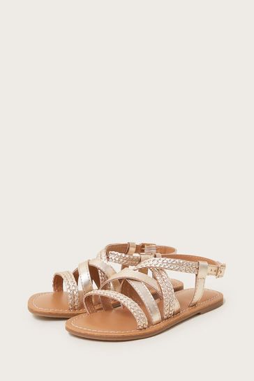 Gold store plaited sandals