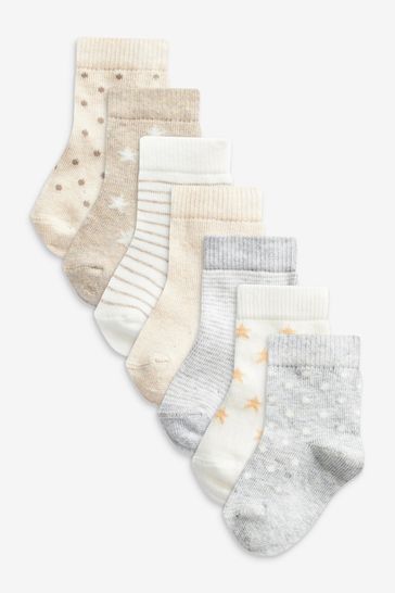 Neutral Star 7 Pack Cotton Rich Baby Socks (0mths-2yrs)