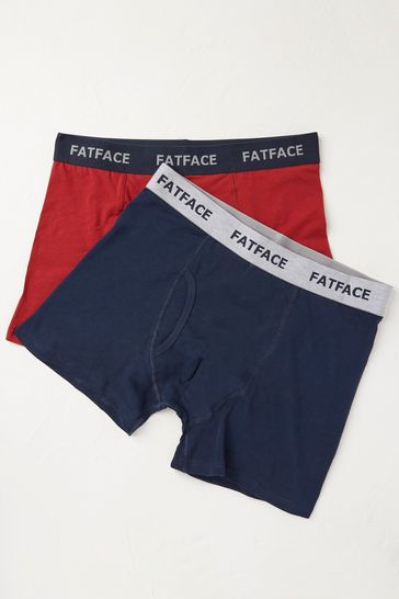 FatFace Red Plain Boxers 2 Pack