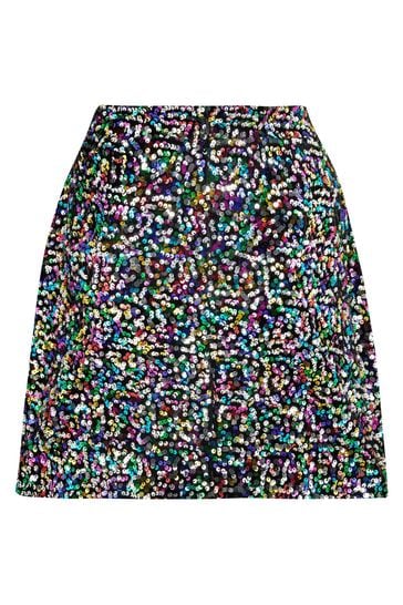 Warehouse black discount velvet sequin skirt