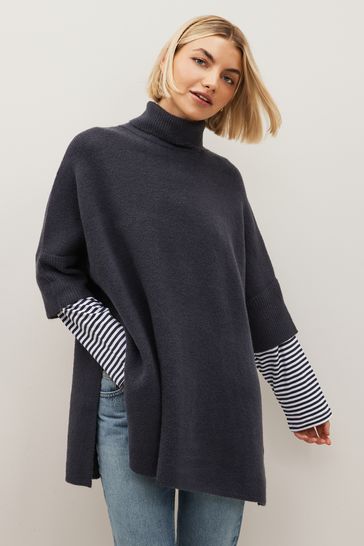 Buy Knitted Poncho with Stripe Sleeve from Next New Zealand
