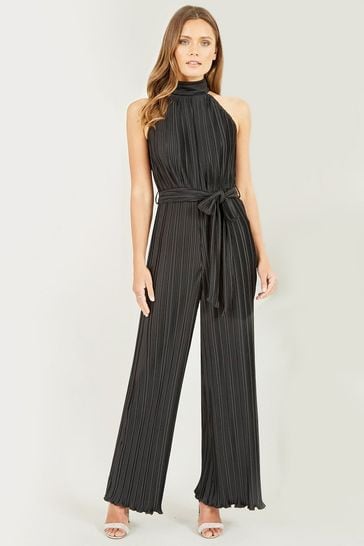 Mela Black Pleated Halter Neck Jumpsuit