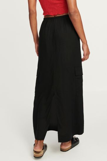 Black midi skirt linen cheap