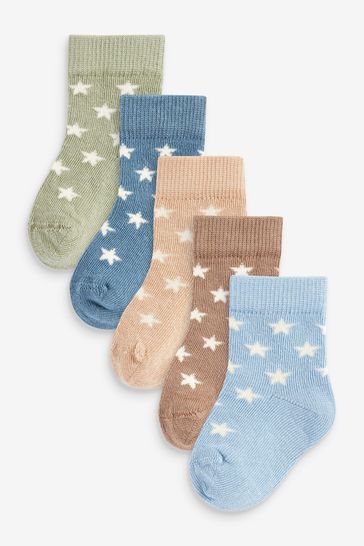 Blue/Green Star Baby Socks Five Pack (0mths-2yrs)