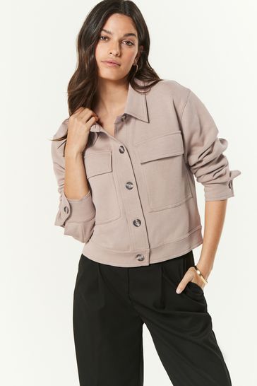 Buy Stone Neutral Lightweight Utility Button Front Smart Jersey Shirt Jacket from Next Croatia