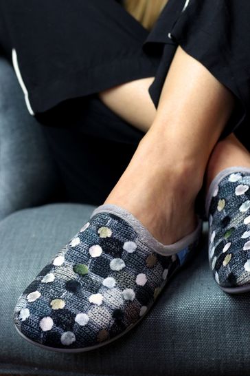 Lunar Grey Crackle Spotty Mule Slippers