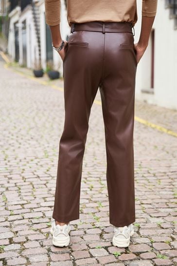 Buy Chestnut Brown PU Belted Trousers from Next Luxembourg