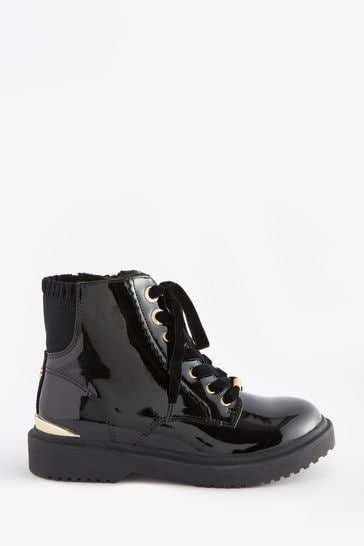 Baker by Ted Baker Girls Black Patent Lace Up Boots