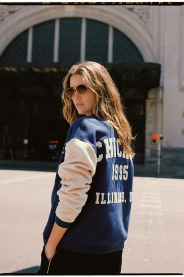 Us navy varsity jacket top