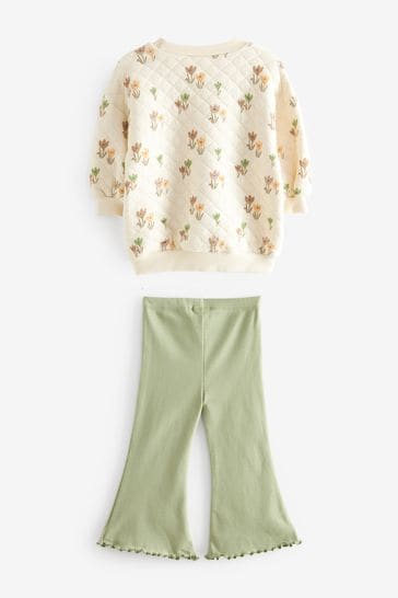 H&M Fleece Lined Floral Printed Flare Leggings Pants 9-12 Months