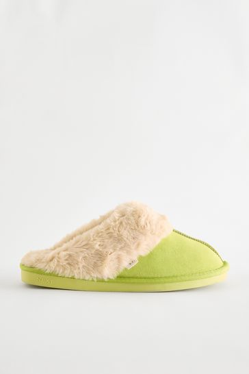 Buy Lime Green Suede Faux Fur Lined Mule Slippers from Next Bahrain
