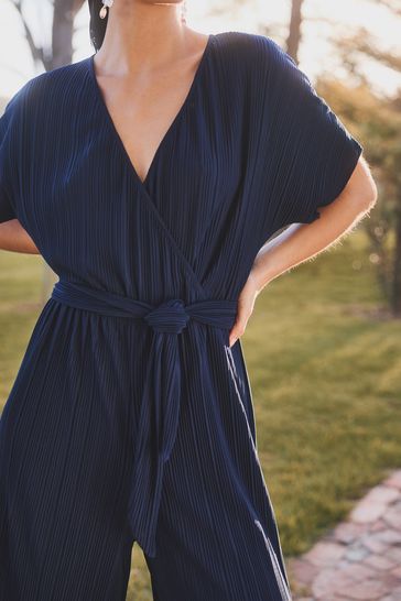Buy Navy Blue Plisse Short Sleeve Culotte Jumpsuit from Next Ireland