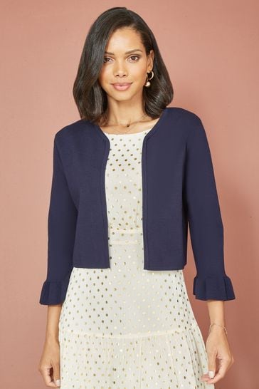Yumi Blue Cropped Cardigan With Bell Sleeves
