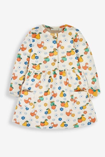 JoJo Maman Bébé Stone Natural Fox & Fruit Girls' Button Front Dress