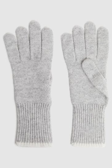 Reiss Grey/Ecru Hazel Wool Blend Contrast Trim Gloves