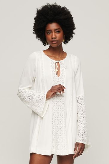 Buy Superdry Cream Lace Flare Sleeve Mini Dress from Next USA