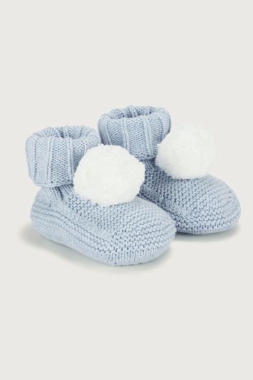The White Company Blue Knitted Pom Pom Booties