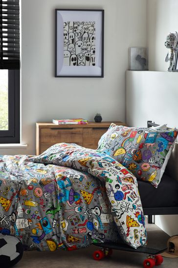 Multi Graffiti Doodle Duvet Cover and Pillowcase Set