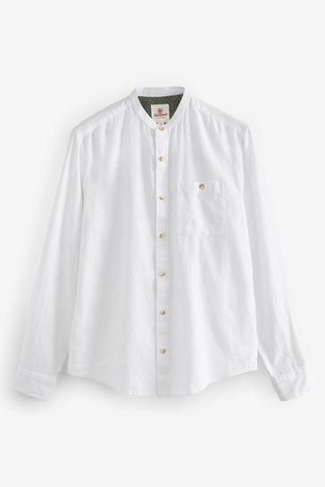 Buy White Grandad Collar Linen Blend Long Sleeve Shirt from Next