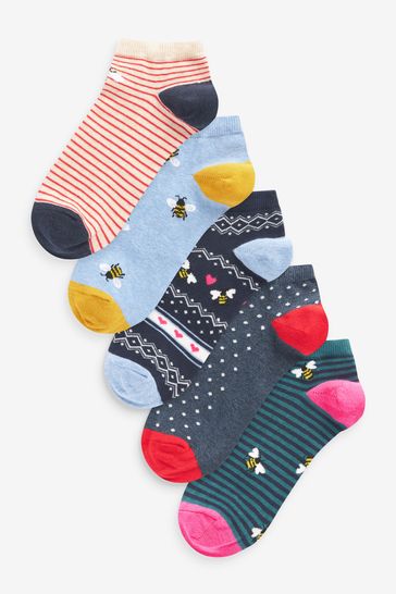 Pack de 5 pares de calcetines azules invisibles con diseño de abejas