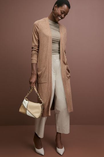 Camel longline cardigan cheap