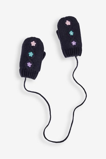 JoJo Maman Bébé Navy Floral Embroidered Cable Mittens