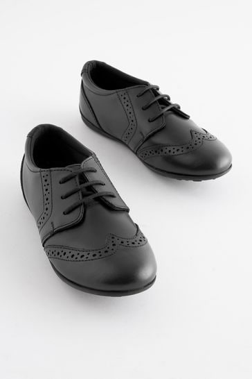 Black Narrow Fit (E) School Leather Lace-Up Brogues