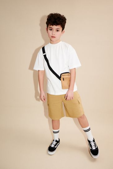 White/ Stone Utility Bag Short Sleeve T-Shirt and Shorts Set (3-16yrs)