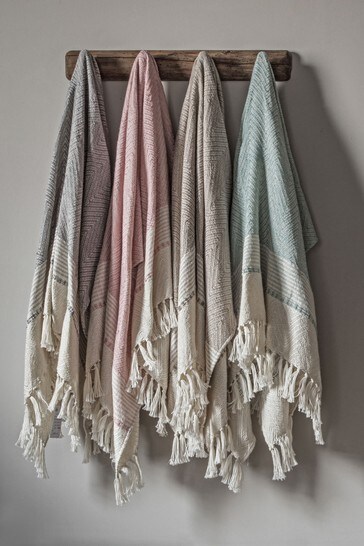 Gallery Direct Natural Recycled Chevron Fringed Throw