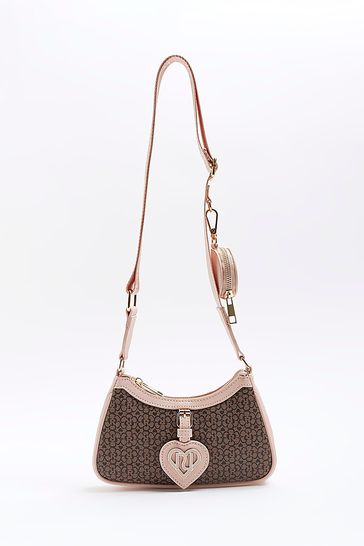 River Island monogram cross body bag in brown